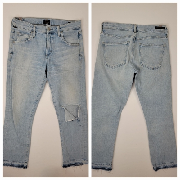 Citizens Of Humanity Jeans Sz 26 Emerson Slim Boyfriend Raw Hem Busted Knee - Picture 1 of 12